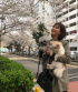 ユリ、愛犬と花見