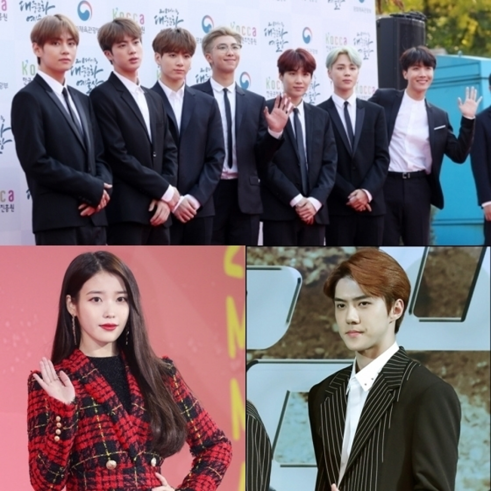 防弾少年団×セフン×IU、「2018 AAA」のファン投票人気賞最多得票